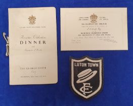 Football memorabilia, Luton Town FC, Promotion Celebration Dinner Menu from event held at The George