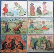 Postcards, Cats, a Louis Wain selection of 6 cards inc. 3 from the 'Fortune Telling' Tuck