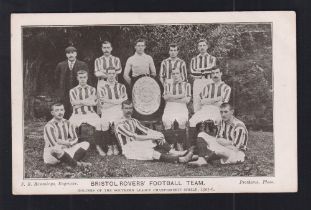 Football postcard, Bristol Rovers FC, b/w printed card showing teamgroup with The Southern