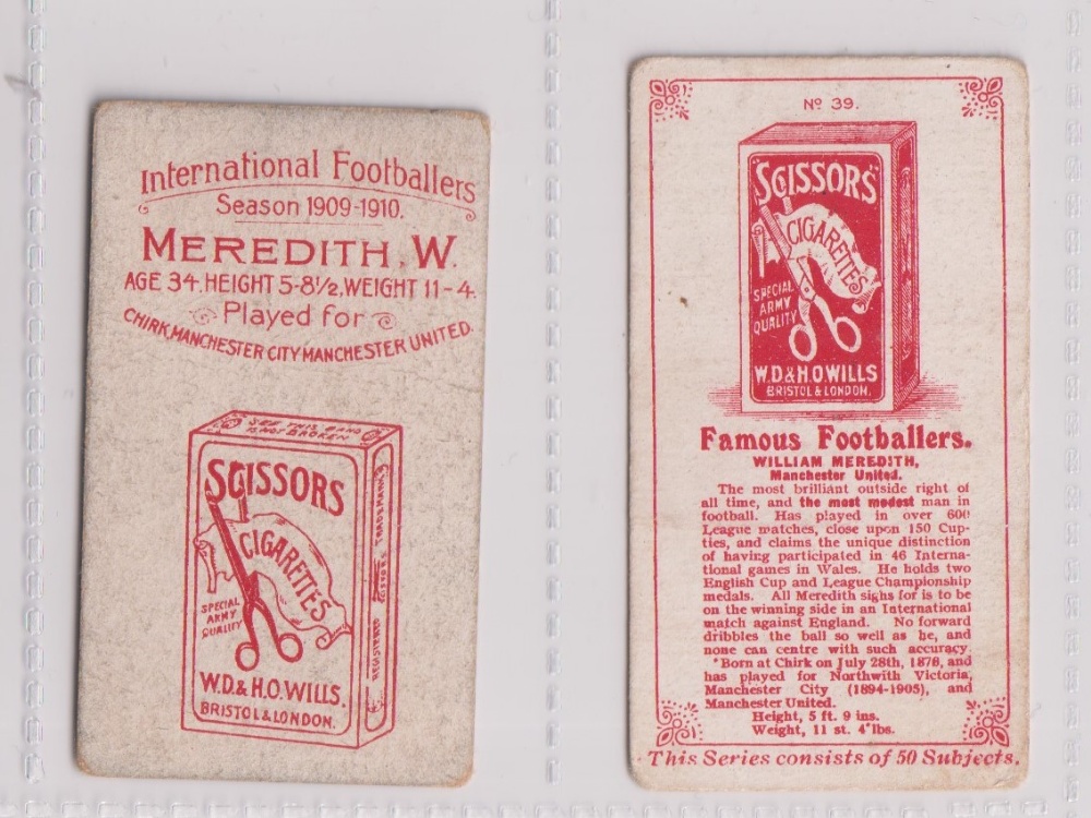 Cigarette cards, Wills (Scissors) Football, two cards, both W. Meredith, International Footballers - Image 2 of 2