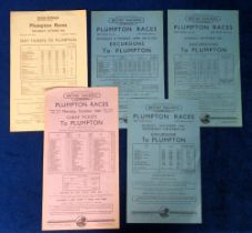 Horse Racing / Railways, Plumpton Races, a collection of 5 railway excursion flyers for trips to
