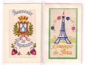 Postcards, Silks, an overseas selection of 4 embroidered silk place names, inc. 'Souvenir of