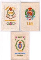 Postcards, Silks, 3 military regimental embroidered silks, with The King's Own; Queen's Bays Dragoon