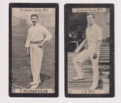 Cigarette cards, Clarke's, Cricketer Series, 2 cards, no 6, T Richardson & no 14, C B Fry (both with