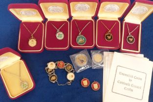 Collectables, Enamelled Coins, 11 items to comprise 1934 Three Pence necklace, 1943 and 1947