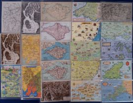 Postcards, Maps, 90+ cards to include Isle of Wight, Lake District, Firth of Clyde, The Trossachs,