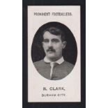 Cigarette card, Taddy, Prominent Footballers (No Footnote), Durham City, type card, R. Clark (vg) (