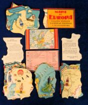 Trade cards, Spain, Jaime Boix Chocolates, Map of Europe, 'X' size, set of 52 cards, jigsaw style (