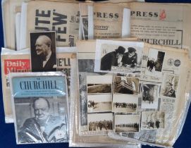 Ephemera, Winston Churchill, a selection of items to include 8 contemporary snaps of Churchill