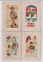 Postcards, Silks, a good military patriotic selection of 4 embroidered silk cards featuring the