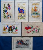 Postcards, Silks, a selection of 6 silk cards with embroidered (5) and Grant published woven silk of