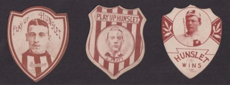 The W G McGregor Bonner Collection, Trade cards, Rugby, 3 shaped cards for Hunslet, one by W N