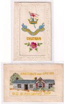 Postcards, Silks, 2 embroidered silks of UK place names, with 'Greetings from Gretna Old