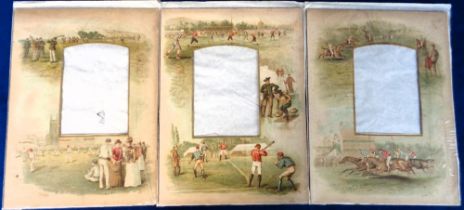 Sports memorabilia, a collection of 7 Victorian Photo album pages, all illustrated with sports