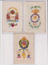 Postcards, Silks, 3 military embroidered cards with 'Northumberland Fusiliers' NF badge with horse