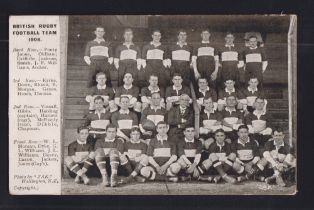 Rugby postcard, British Rugby Football Team 1908, printed card with photo by 'ZAK' Wellington, NZ