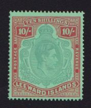 Stamps, Leeward Islands 1938 10/- mint. Cat £100 (1)