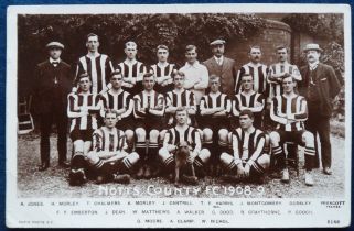 Postcard, Football, Notts County RP, Team Squad, 1908-09, by Rapid, pu 1909 (small tear to top