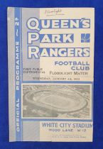 Football programme, QPR, Reds v Whites first public experimental floodlit match, 4 January, 1933