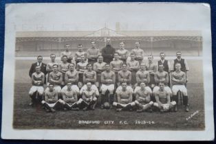 Postcard, Football, Bradford City, RP, team Squad 1913-14, by Evans (some slight creases, gd)