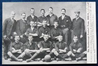 Postcard, Football, Scarborough F.C. b/w, Team Squad 1903-04, by Sarony, with Xmas advert to reverse