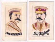Postcards, Silks, 2 Lord Kitchener embroidered silk portraits (both different) (gd)
