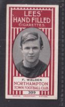 Cigarette card, Lees, Northampton Town Football Club, type card, no 309, F Walden (gd) (1)