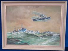 Collectables, Militaria, Art, G.F. Croker signed acrylic on board entitled H.M.S. Howe (