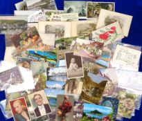 Postcards, a mixed age selection of approx. 94 cards, with printed Cadgwith (2), Tuck published