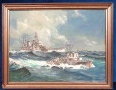 Collectables, Militaria, Art, G.F. Croker signed acrylic on board entitled H.M. Cruisers Sheffield