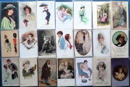 Postcards, Glamour, approx. 90 cards to include romance, military, pretty girls, fashion, girls with