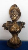 Collectables, bronze bust of a lady, possibly a car mascot, mounted on a wooden base with an earthed