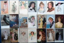 Postcards, Glamour, approx. 90 cards to include romance, greetings, pretty girls, fashion, girls