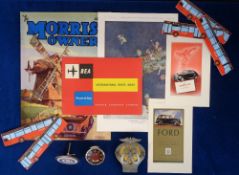 Transportation, a selection of mixed age ephemera to include 3 car badges (enamelled Austrian Tirol,