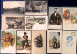 Postcards, Russia, 11 cards with undivided backs inc. chromolithographs, Types de Russie, stocking