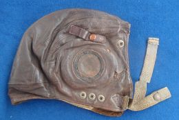 Militaria, Flying Clothing, C Type flying helmet, rubber headphone earcups removed, webbing