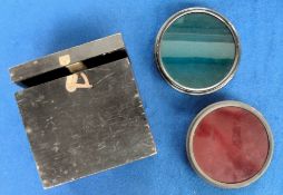 Militaria, Air Ministry Lenses 5A/2368, in original marked wooden case. Red lens 5A-2337 and green