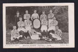 Football postcard, Bristol Rovers FC, b/w printed card showing teamgroup with The Southern