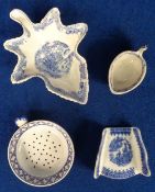 Collectables, Blue and White China 1820-60, 4 items to comprise a transfer printed butter boat, a