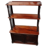 A Victorian mahogany low bookcase - the two shelves with spiral twist supports above a pair of panel