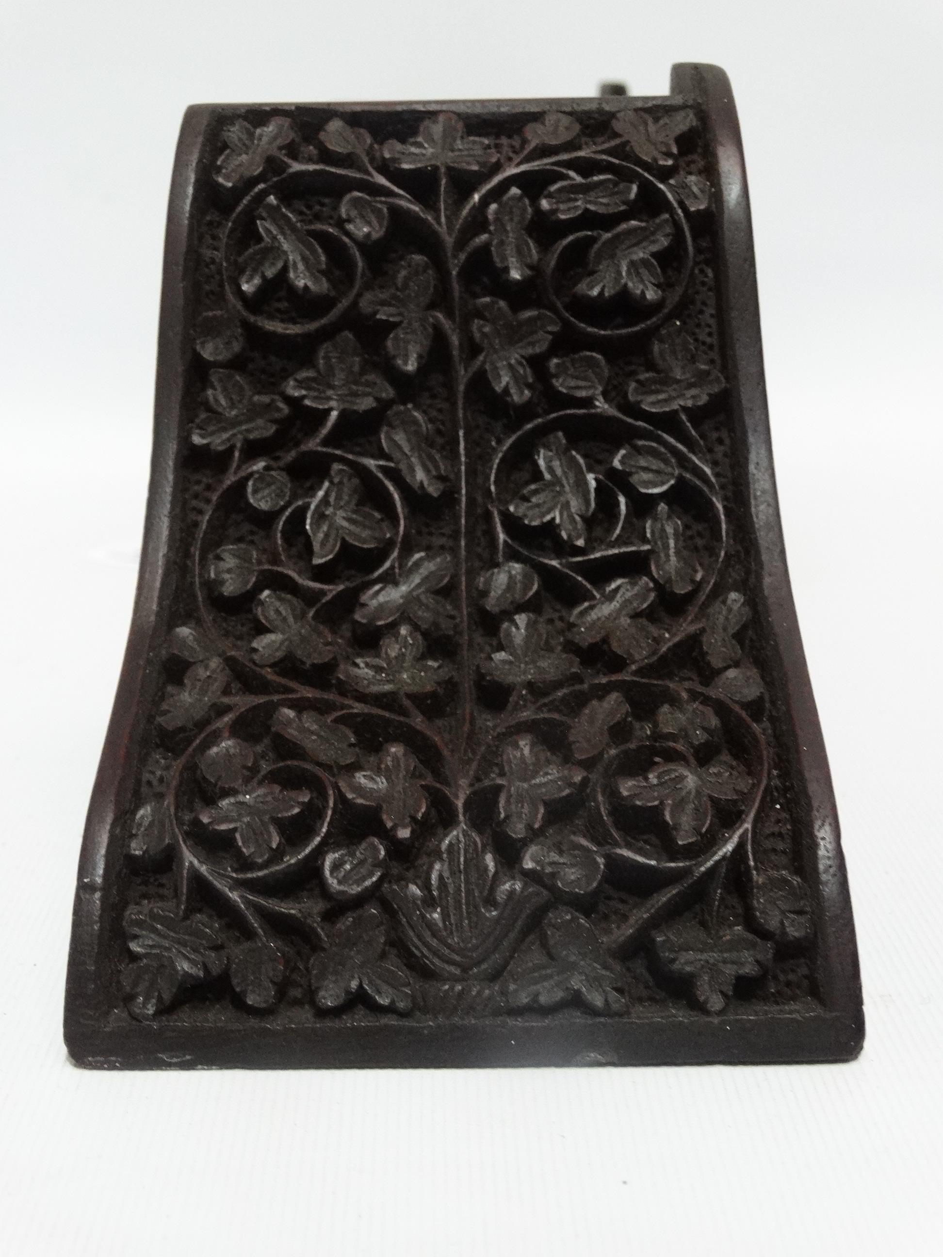 A late 19th/early 20th century carved hardwood clock stand - carved with foliage, width 41cm - Image 4 of 6