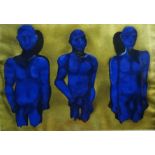 BRITISH CONTEMPORARY, Blue Figures on a Gold Ground, Collage, Framed and glazed, Picture size 51cm x