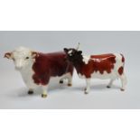 Beswick 'Champion of Champions' - prize bull, length 19cm, together with a prize cow, length 17cm.