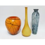 A marbled orange glass vase - of squat baluster form, height 32cm, together with a smoked marbled