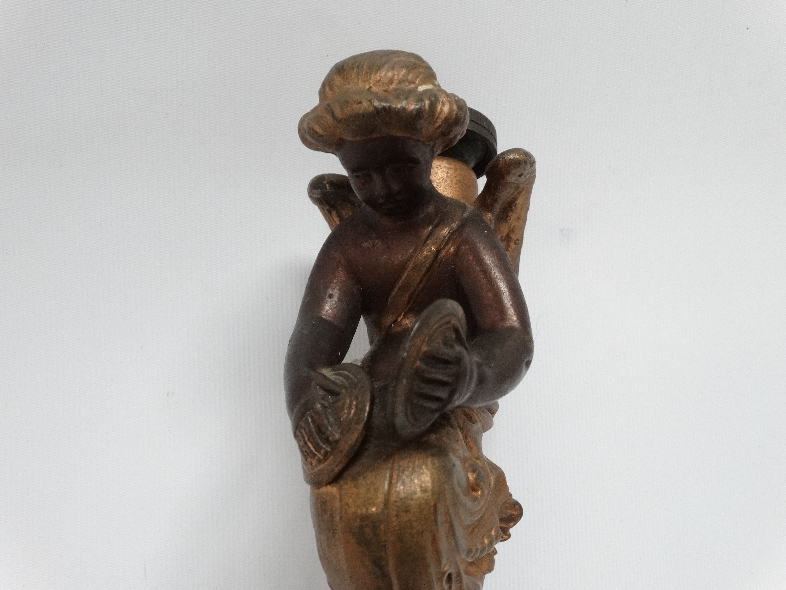 A late 19th century gilt bronze wall light - modelled as a cherub holding cymbols, height 25cm - Image 2 of 4