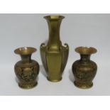 A Chinese bronze vase - of octagonal baluster form, height 36cm, together with a pair of