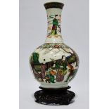 A mid 19th century Chinese polychrome painted bottle vase - decorated with musicians in a