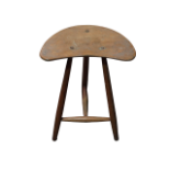 A mid 20th century beech high stool - with a crescent shaped saddle seat, on three turned legs