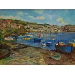 DORCIE SKYES (1908-1998) Newlyn From Sandy Cove Oil on board Signed lower left Framed Picture size