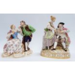 Meissen figure group Pantalone & Columbine - the seated Columbine teasing Pantalone, height 17cm,